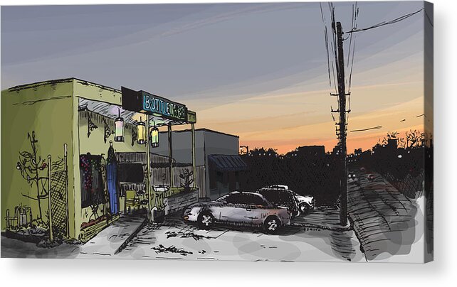 Bottletree Acrylic Print featuring the drawing The Bottletree Cafe by Greg Smith