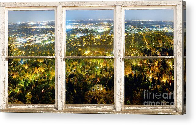 'window Frame Art' Acrylic Print featuring the photograph City Lights White Rustic Picture Window Frame Photo Art View by James BO Insogna