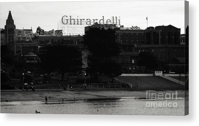 Ghirardelli Square Acrylic Print featuring the photograph Ghirardelli Square in Black and White by Linda Woods