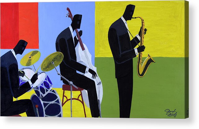Trio Acrylic Print featuring the painting Terrace Jam Session by Darryl Daniels