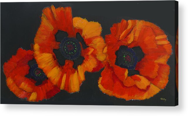 Flowers Acrylic Print featuring the painting 3 Poppies #1 by Richard Le Page