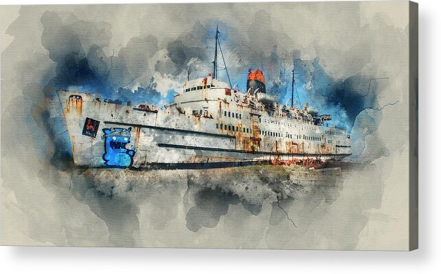 Sea Acrylic Print featuring the mixed media Ghost Ship #1 by Ian Mitchell