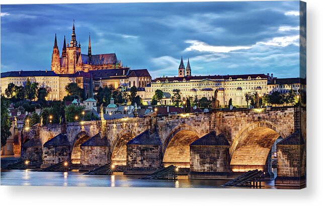 Charles Bridge Acrylic Print featuring the photograph Charles Bridge and Prague Castle / Prague #2 by Barry O Carroll