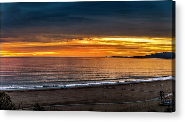 Sunset Santa Monica Bay Panorama Acrylic Print featuring the photograph After Glow - Sunset Over The Bay - Panorama by Gene Parks