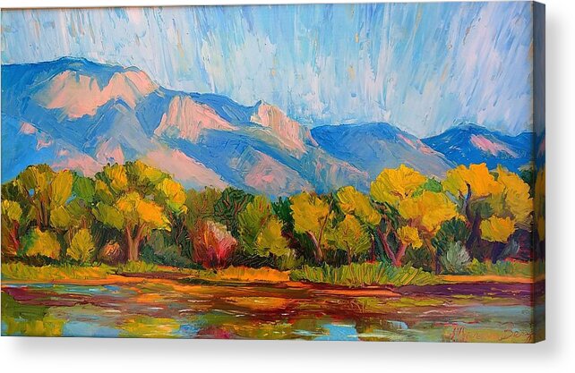 Landscape Acrylic Print featuring the painting Autumn Colors at Shady Lakes by Marian Berg
