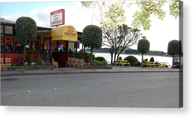 Pillar Point Harbor Acrylic Print featuring the photograph Barbara's Fishtrap restaurant by Carolyn Donnell