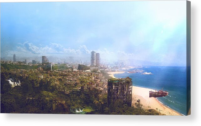 Sciencie Fiction Acrylic Print featuring the painting Barcelona Aftermath La Barceloneta by Guillem H Pongiluppi