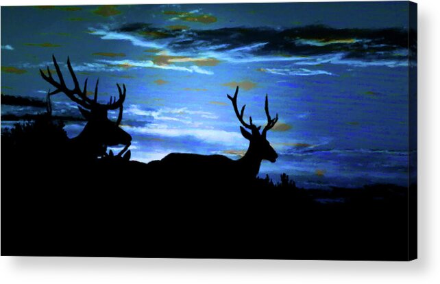 Blue Elk Dreamscape Acrylic Print featuring the mixed media Blue Elk Dreamscape by Mike Breau