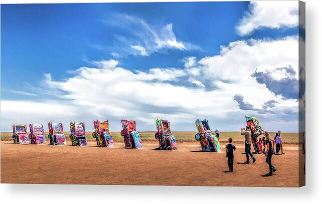 Cadillac Ranch Acrylic Print featuring the painting Route 66 Cadillac Ranch by Christopher Arndt