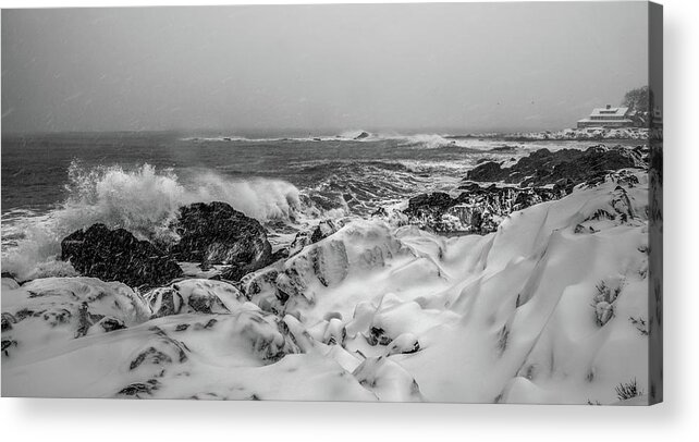 Kennebunk Acrylic Print featuring the photograph Cold Coast Monochrome by Tony Pushard