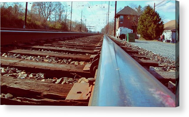 Train Acrylic Print featuring the photograph Commuter train tracks, Downingtown, Pa. by Gerald Salamone