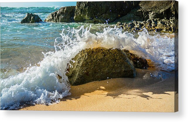 Seascape Acrylic Print featuring the photograph Crashing over the Rock by Jason Brooks