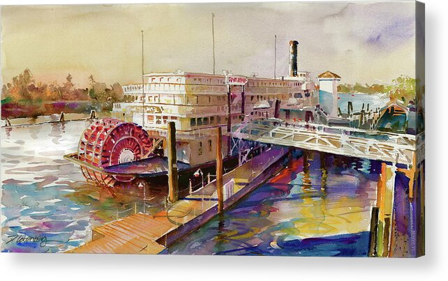 Landscape Acrylic Print featuring the painting Delta King on the Sacramento River by David Lobenberg