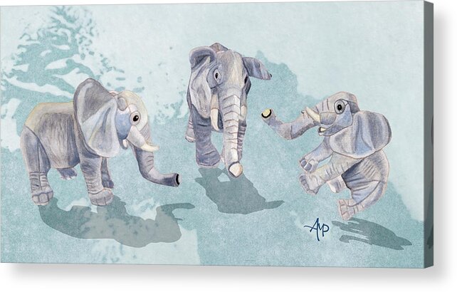 Elephant Acrylic Print featuring the mixed media Elephants in blue by Angeles M Pomata