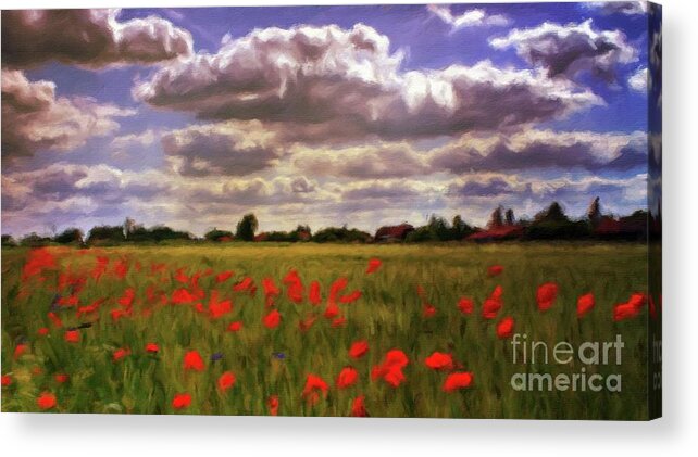 Landscape Acrylic Print featuring the painting Field of Poppies by Esoterica Art Agency