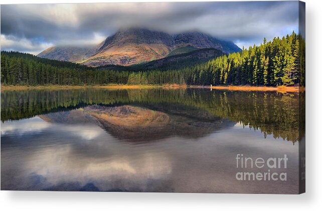 Many Glacier Acrylic Print featuring the photograph Fishercap Foggy Sunrise by Adam Jewell