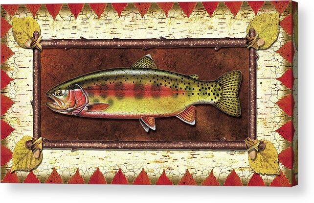 Trout Acrylic Print featuring the painting Golden Trout Lodge by JQ Licensing
