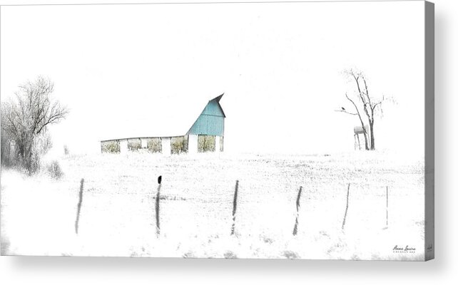 Barn Acrylic Print featuring the photograph Kansas Blue Barn in Frozen Fog by Anna Louise