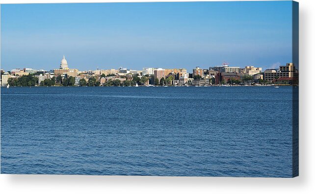 Lake Mendota Acrylic Print featuring the photograph Madison Skyline from Picnic Point by Steven Ralser