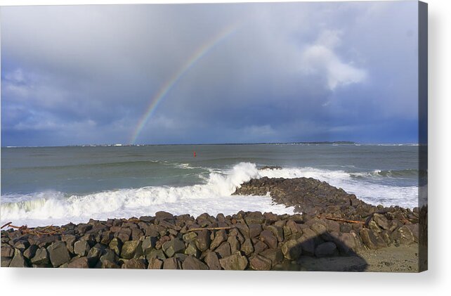 Pacific Ocean Acrylic Print featuring the photograph Rainbows and Rough Seas by Cathy Anderson