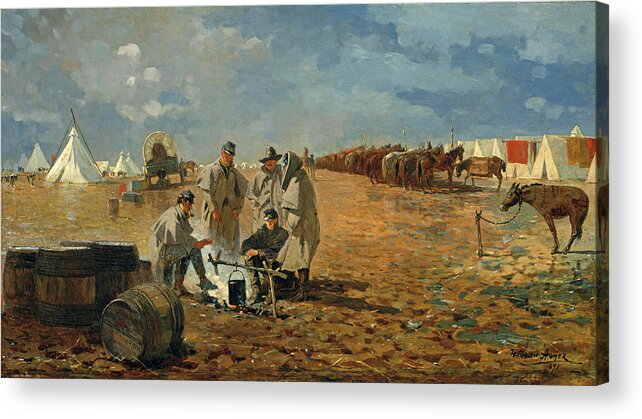 Winslow Homer Acrylic Print featuring the painting Rainy Day in Camp by Winslow Homer