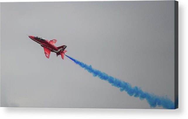 Red Arrows Acrylic Print featuring the photograph Red Arrow Blue Smoke - Teesside Airshow 2016 by Scott Lyons