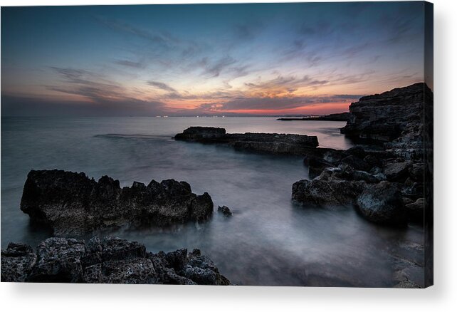 Michalakis Ppalis Acrylic Print featuring the photograph Rocky Coastline and Beautiful Sunset by Michalakis Ppalis