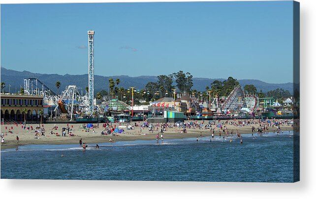 Santa Acrylic Print featuring the photograph Santa Cruz Boardwalk and Beach - California by Brendan Reals