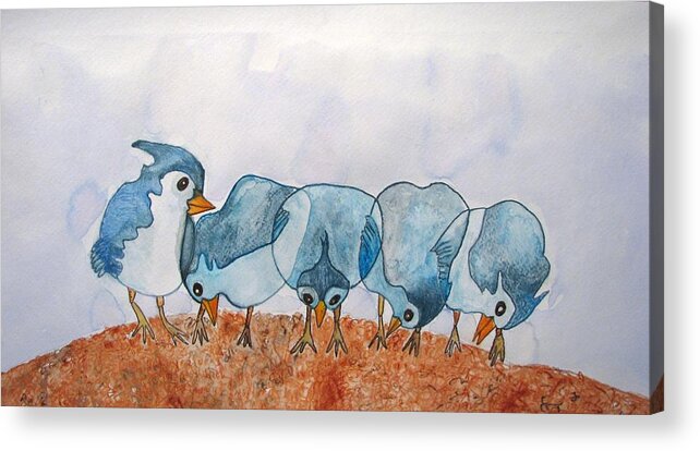 Watercolor Acrylic Print featuring the painting Sticking Together by Patricia Arroyo