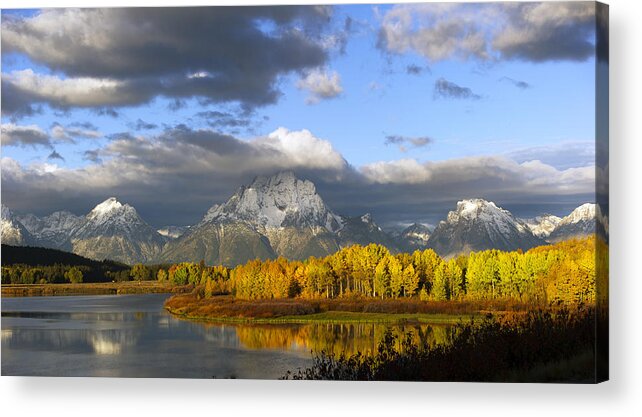 Storm Acrylic Print featuring the photograph Storm over the Ox Bow and Mt Moran by Gary Langley