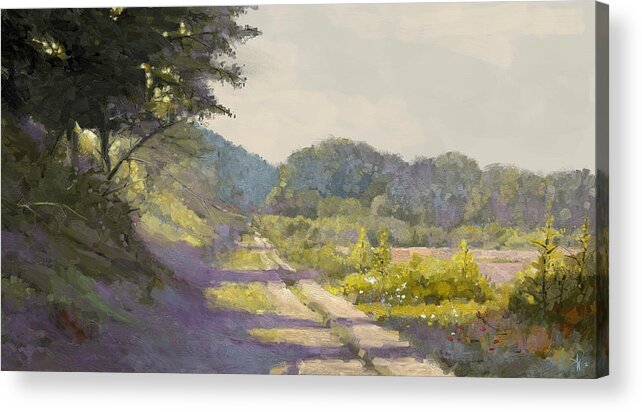 Sun Acrylic Print featuring the painting Sunny Road to the Forest by Arie Van der Wijst