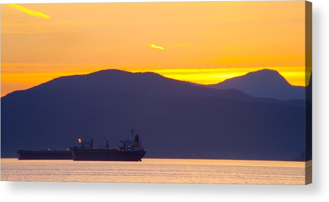 Vancouver Acrylic Print featuring the photograph Sunset and Tanker by Paul Kloschinsky