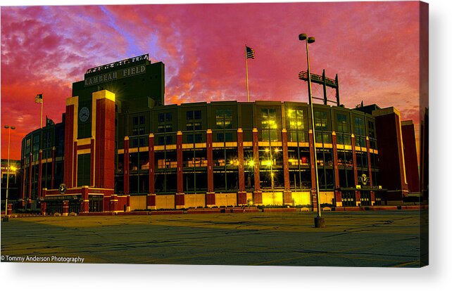 Football Acrylic Print featuring the photograph Sunset over Lambeau Field by Tommy Anderson