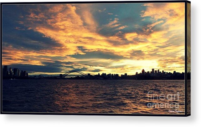 Sydney Acrylic Print featuring the mixed media Sydney Harbour At Sunset by Leanne Seymour