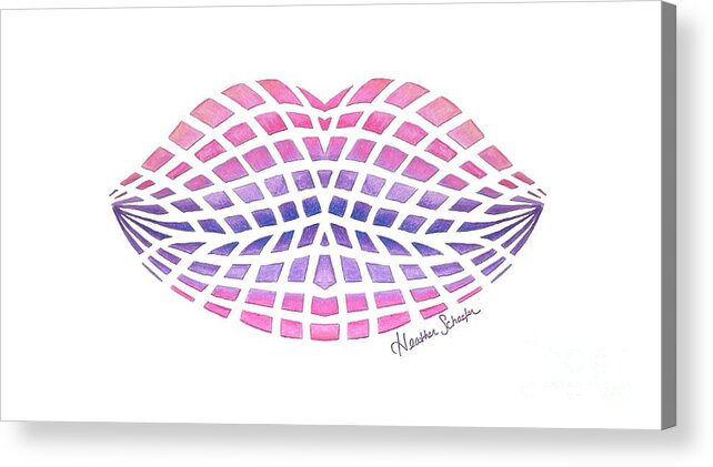 Vasarely Acrylic Print featuring the drawing Vasarely Style Lips by Heather Schaefer
