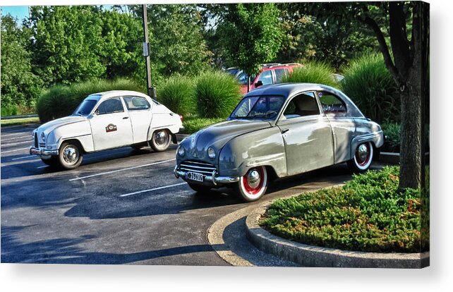 Saab Acrylic Print featuring the photograph Vintage Saab Car Duo HDR by Tony Grider