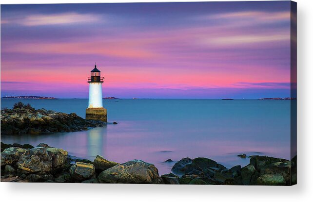 Winter Island Fort Pickering Salem Ma Mass Massachusetts Brian Hale Brianhalephoto New England Newengland U.s.a. Usa Outside Outdoors Long Exposure Sunset Sun Set Sunrise Sky Clouds Cloudy Streaks Streak Color Colour Colorful Colourful Reflection Water Atlantic Ocean Sea Seaside Oceanside Waterscape Rocky Rocks Smooth Coast Coastal Acrylic Print featuring the photograph Winter Island Light 1 by Brian Hale