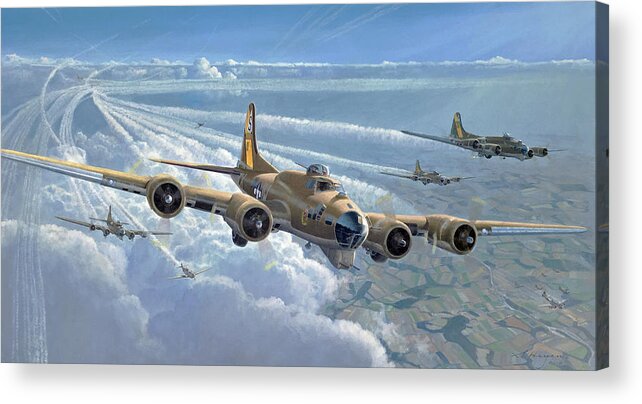 B-17 Acrylic Print featuring the painting Steady under fire by Steven Heyen