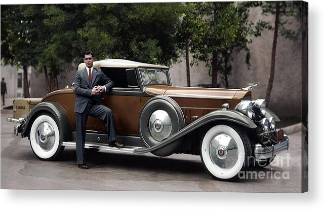 Vintage Acrylic Print featuring the photograph 1932 Packard Convertible Coupe With Clark Gable Colorized Image by Retrographs