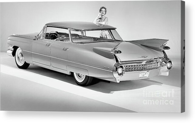 Mid Adult Women Acrylic Print featuring the photograph 1959 Cadillac Sedan Deville Featuring by Bettmann