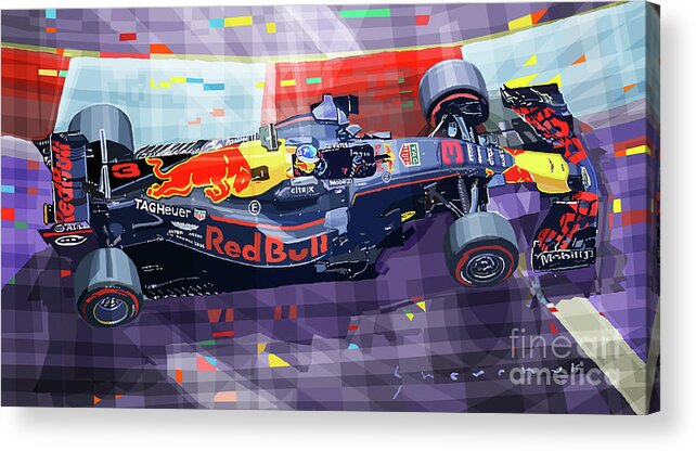 Shevchukart Acrylic Print featuring the mixed media 2017 Singapore GP F1 Ricciardo  by Yuriy Shevchuk