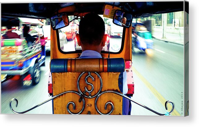 Rickshaw Driver Acrylic Print featuring the photograph A Speeding Rickshaw by Sherwin Reyes