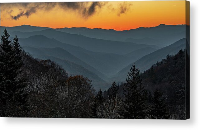 Oconaluftee Overlook Acrylic Print featuring the photograph Anticipation of Sunrise by Marcy Wielfaert