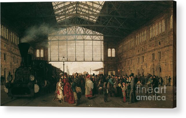 Oil Painting Acrylic Print featuring the drawing Arrival Of A Train At Vienna Northwest by Heritage Images