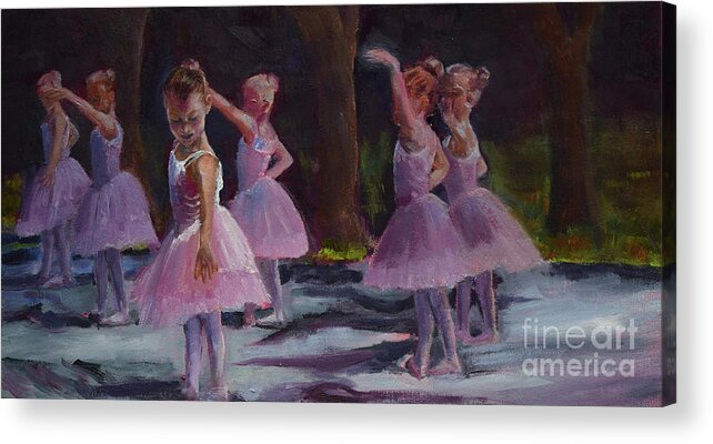 Dancing Acrylic Print featuring the painting Ballerinas Under the Trees - Dancing by Jan Dappen