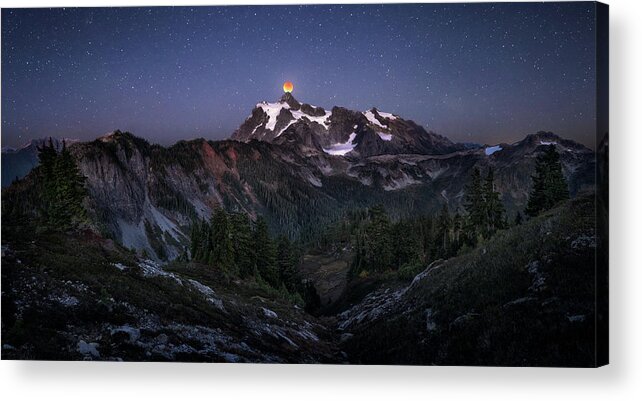Landscape Acrylic Print featuring the photograph Blood Moon Over Mt. Shuksan by Joshua Zhang
