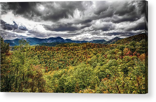 Blue Acrylic Print featuring the photograph Blue Ridge And Smoky Mountains Changing Color In Fall by Alex Grichenko