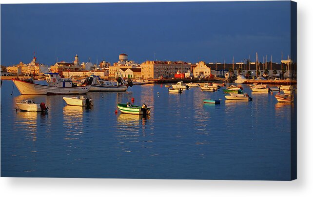 Outdoors Acrylic Print featuring the photograph Boats On Sea At Sunset In Isla Cristina by Juampiter