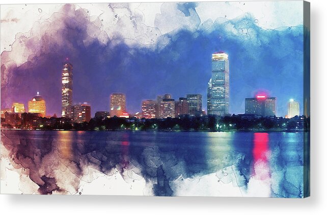 Boston Acrylic Print featuring the painting Boston, Panorama - 16 by AM FineArtPrints
