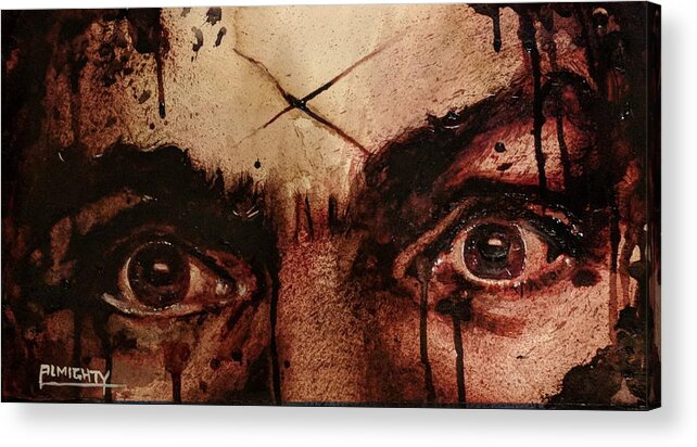 Ryan Almighty Acrylic Print featuring the painting CHARLES MANSONS EYES fresh blood by Ryan Almighty